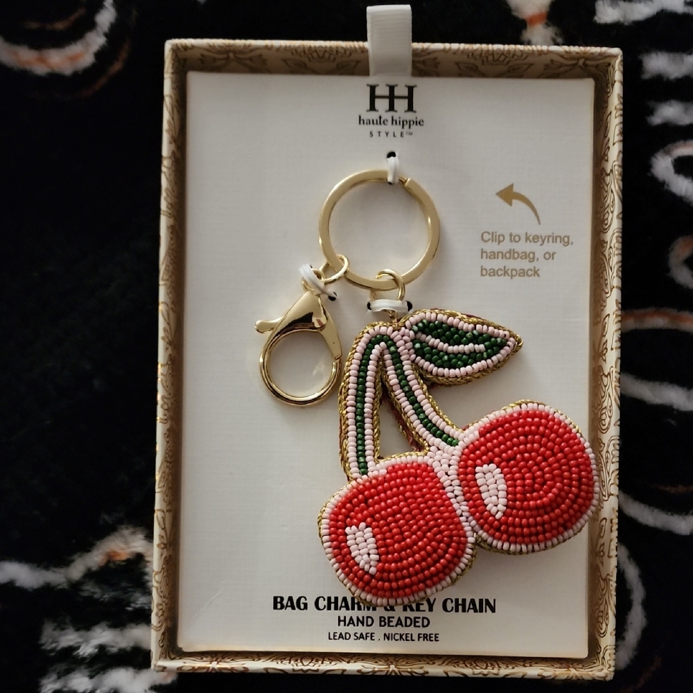Haute Hippie Cherry Beaded Keychain/ Bag Charm NWT 🍒✨️🍒✨️